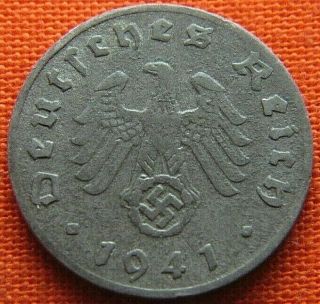 Wwii German 1941 - J 1 Reichspfennig 3rd Reich Zinc Nazi Germany Coin Wc2203
