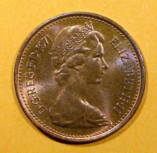 Uk (great Britain) 1971 1/2 Penny Queen Elizabeth Ii Coin