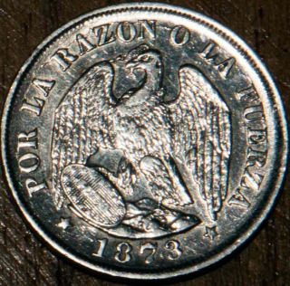 Chile 1873 20 Centavos Silver Au Uncirculated
