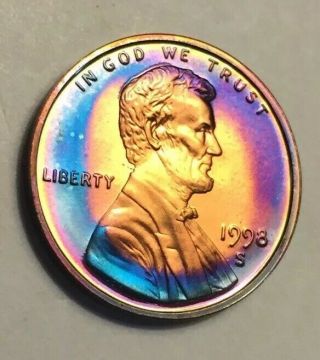 1998 S Proof Lincoln Cent Rainbow Toned