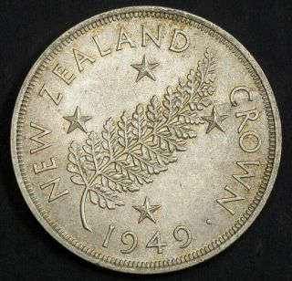1949,  Zealand,  George Vi.  Large Silver Crown Coin.  Au - Unc