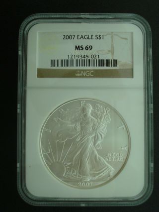 2007 American Eagle Silver Dollar $1 Coin Ngc Ms 69