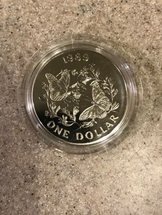 Bermuda 1 Dollar 1989 Silver Proof Coin - Monarch Butterflies