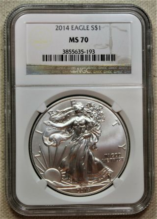 2014 $1 American Silver Eagle Ngc Ms70 Brown Label