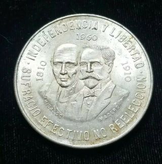 Unc 1960 Mexico 10 Peso Silver Coin - Two Heads Hidalgo Madero