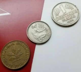 [3] 1950 D Germany 1 One Mark,  50 & 10 Pfenning Deutsche Circulated German Coin
