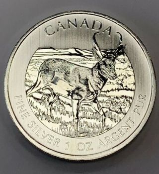 2013 Bu $5 Canada 1 Oz.  9999 Fine Silver Wildlife Series Pronghorn Antelope Coin