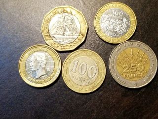 5 Bi - Metal Coins:venezuela,  Ascencion?,  Former Ussr Rep,  2 Central Africa