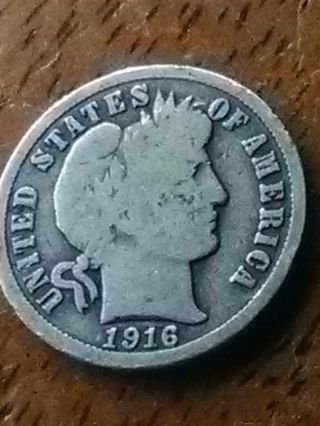 1916 - P Barber One Dime Coin Silver 90