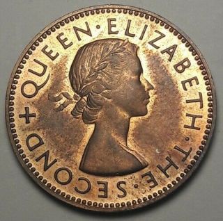 1953 Zealand Half Penny Bu Unc Color Toned Coin