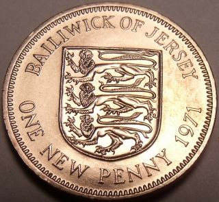 Brilliant Unc Bailiwick Of Jersey 1971 Penny Solid Bronze 1st Year Ever Shi