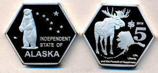 Alaska (usa) $5 2019 Proof Cu Ni,  Elk,  Bear,  Unusual Coinage