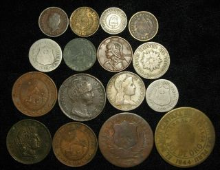 16 Coins From South And Central America.  1858 - 1944.