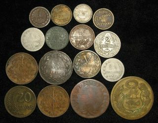 16 Coins from South and Central America.  1858 - 1944. 2