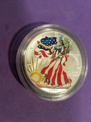 Colorized Usa Flag 1999 Silver American Eagle 1 Oz.  999 Fine Silver Coin (1651)