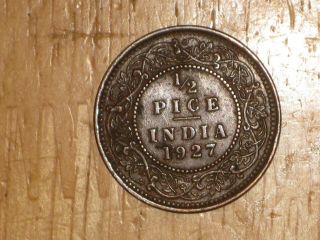 British India 1927 1/2 Pice Coin Very Fine