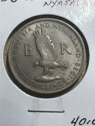 RHODESIA & NYASALAND 2 shillings 1956 3 - year type RARE in High Graded Coin 2