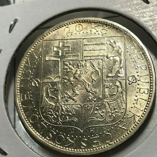 1937 Czechoslovakia 20 Korun Silver Brilliant Uncirculated Coin