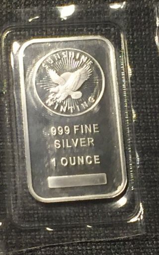 1 Oz.  999 Fine Silver Bar - Troy Ounce Ingot Bar - Sunshine Minting