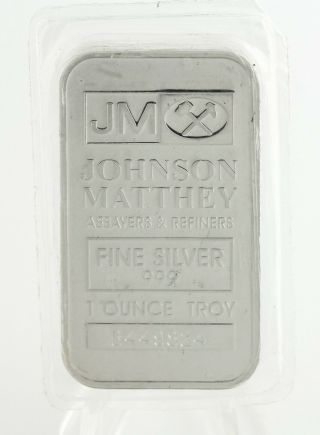 Johnson Matthey 1 Oz Silver Bar Jm Fine.  999 One Troy Ounce Solid Bullion