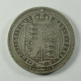 1887 Great Britain Sterling Silver Shilling of Queen Victoria HG - 2710 2