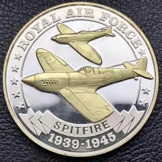 Wwii Aircraft 1939 - 1945 Royal Air Force Spitfire 1 Oz.  999 Silver Coin (0818)