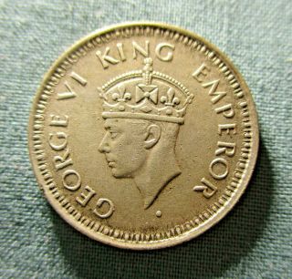 1944 India 1/4 Rupee Silver Coin - Great Britain George Vi