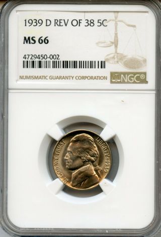 1939 - D Rev Of 38 Jefferson Nickel Grade By Ngc Ms66