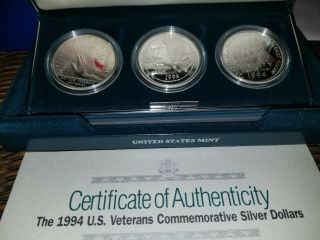 1994 U.  S.  Veterans 3 Coin Proof Set Pow$1 - Vietnam War$1 - Women In Military$1