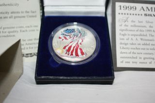 1999 American Eagle Painted Walking Liberty 1 Oz Silver Dollar Coin