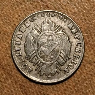 1879 Fe (v In Boliviana Inverted A) Bolivia 5 Centavos,  Silver,  Km 157.  1,  Xf