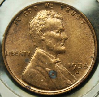 1935 - S Lincoln Cent.  Almost Red.  Pics Are Misleading.