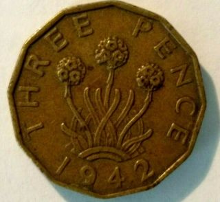 Great Britain 1943 Three Pence Coin - United Kingdom England - King George Vi