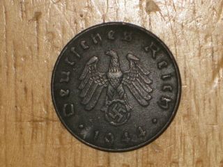 Nazi Germany 1944 F Zinc 10 Reichspfennig Coin Very Fine