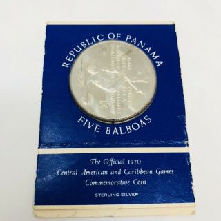 1970 Republic Of Panama Silver $5 Balboas Five Bu Coin Sterling Silver