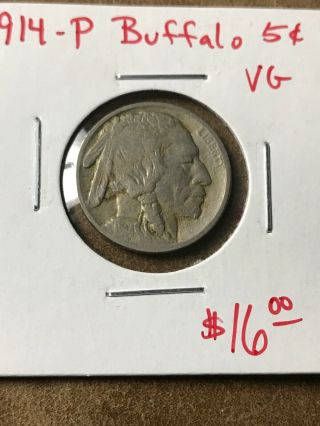 1914 - P Buffalo Head Nickel 5 Cent Coin - Very Good