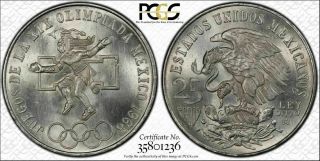1968 - Mo Silver Mexico Olympiada 25 Peso Pcgs Ms67 Gorgeous Luster Gem Great Coin