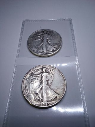 2x1 American Eagle/walking Liberty,  1942,  1945 Half Dollars 90 Silver,  Circulated.