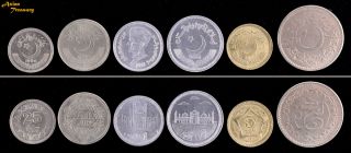 Pakistan 6 Current Coin Set 25,  50 Paisa,  1,  2,  5 Rupee Commemorative 2015