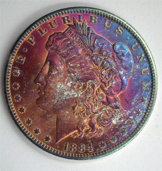 1884 - O Morgan Silver Dollar Gem,  Uncirculated Rainbow Toning