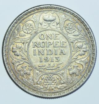 India British George V Rupee,  1913 Bombay Silver Coin Au