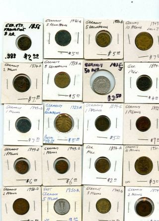 20 Pc.  German 1856 - 1958 Coin Group From Estate.  Starts@ 2.  99