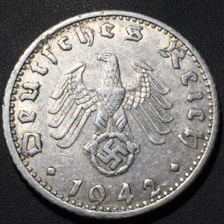 Old Foreign World Coin: 1942 - F Germany 50 Reichspfennig