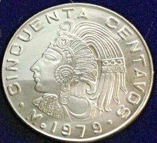 Vintage 1979 Mexico Cuauhtémoc 50 Centavos Coin
