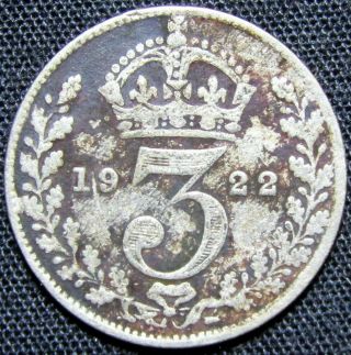 1922 Great Britain 3 Pence Silver Coin