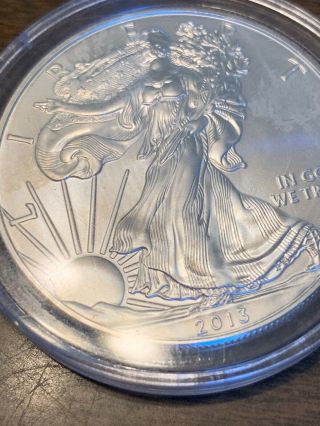 2013 1 Oz American Silver Eagle $1 Coin Gem Bu - In A Direct Fit Airtight Capsule