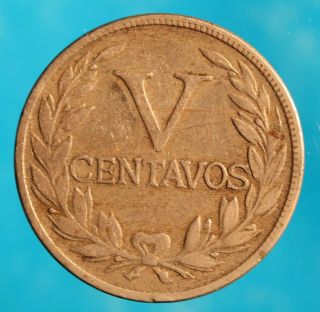 5 Centavos,  1919 Columbia,  Km 199,  Raw Coin,  Rarer Year