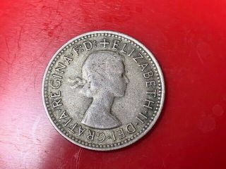 1957 Australian Silver One Shilling Queen Elizabeth Ii