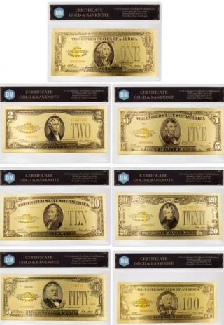 1928 Banknote United States 24kt Gold Foil (7 Piece Set) Uncirculated “rare” L1