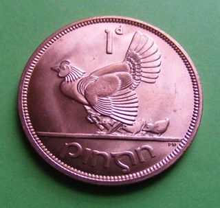 Authentic Vintage 1968 Irish Hen And Chicks One Penny Coin Ireland